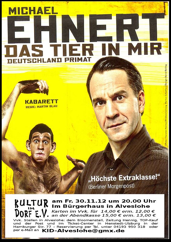 Michael Ehnert kommt nach Alveslohe mit seinem Programm Das Tier in mir Deutschland Primat