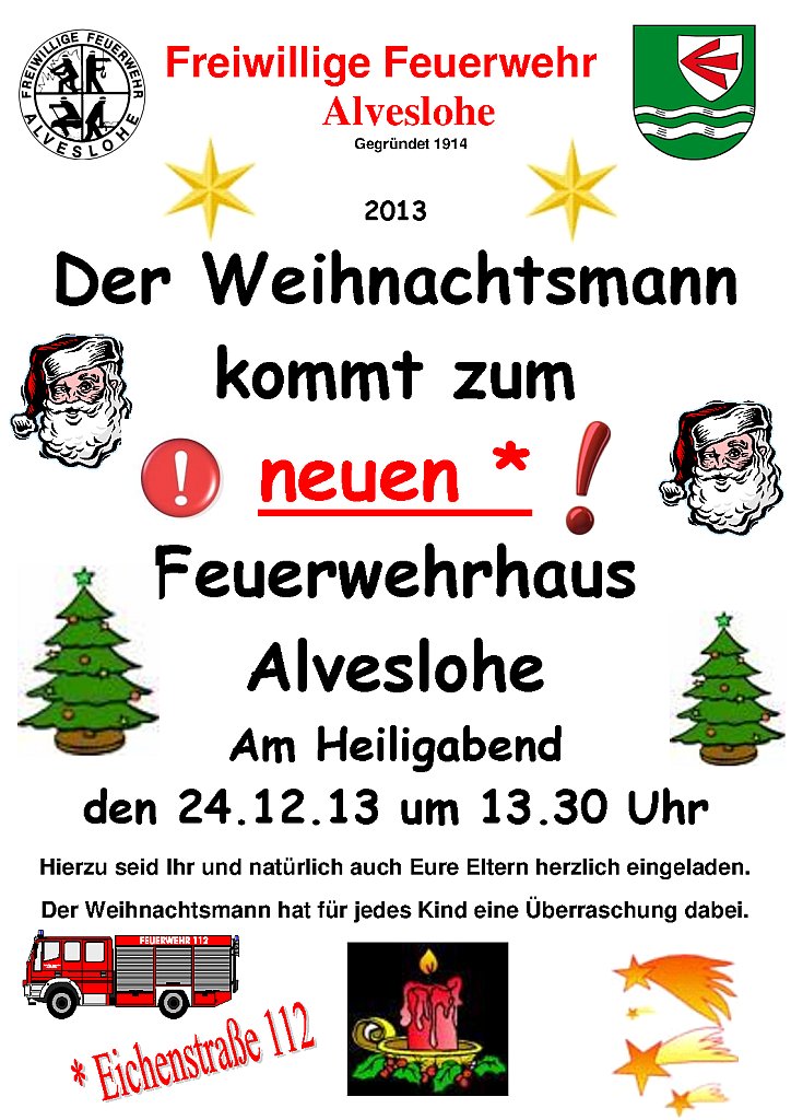 Der Weihnachtsmann kommt zur neuen Feuerwache in Alveslohe