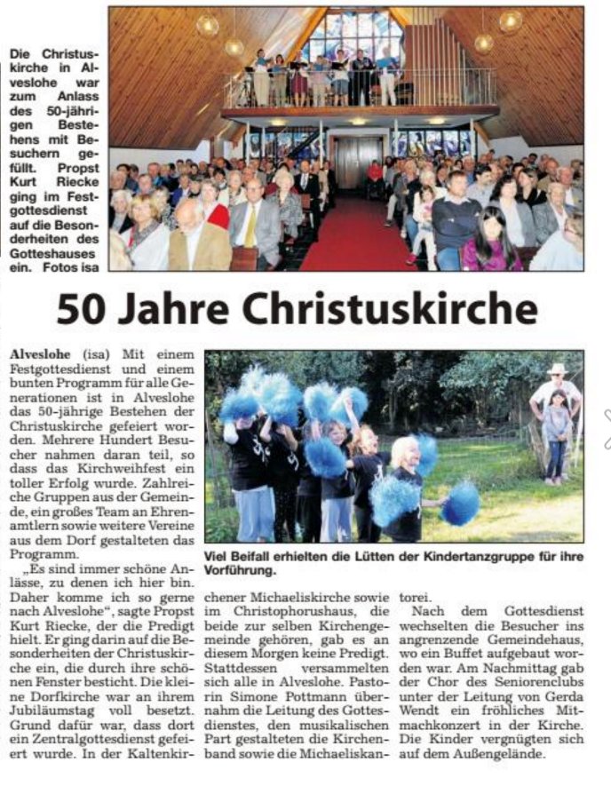 Bericht aus dem Nordexpress vom 28. Sept 2016 zum Kirchweihfest und 50 jährigen Bestehen der ALvesloher Kirche