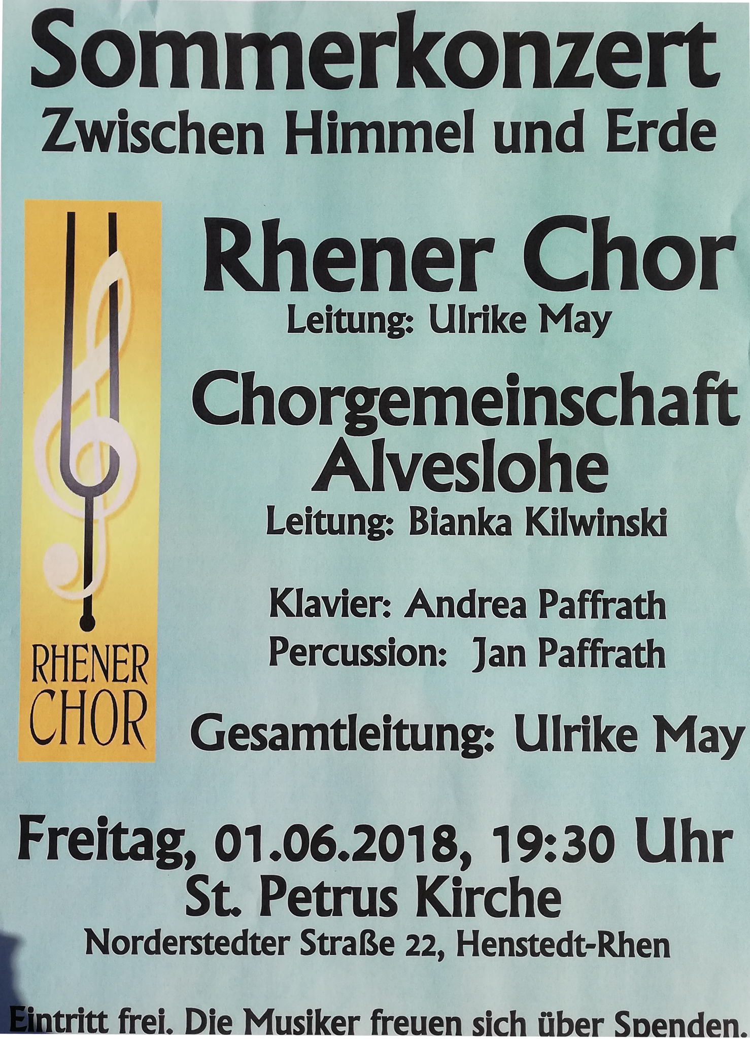 Chorgemeinschaft tritt am 1. Juni in Henstedt-Rehn auf