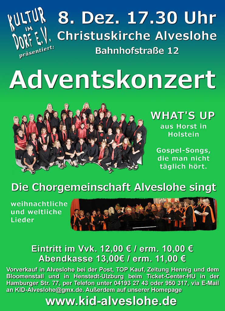 Adventskonzert in Alveslohe mit dem Gospelchor WHATs Up und der Alvesloher Chorgemeinschaft. In der Christuskirche in Alveslohe