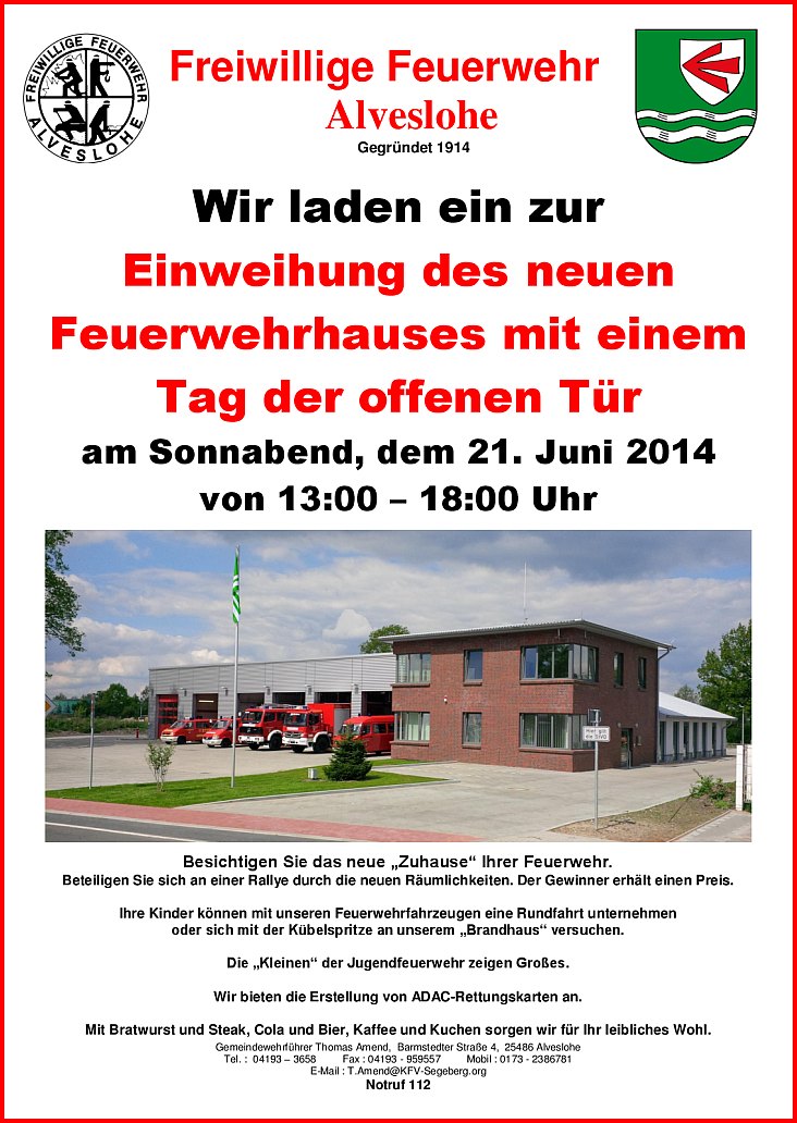 Einweihung des neuen Feuerwehrgebäudes in Alveslohe