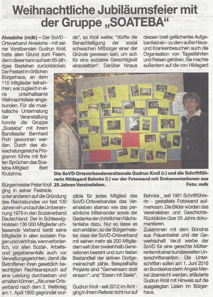 SoVD Ortsverband Alveslohe 65 Jahrfeier und Weihnachtsfeier 2015