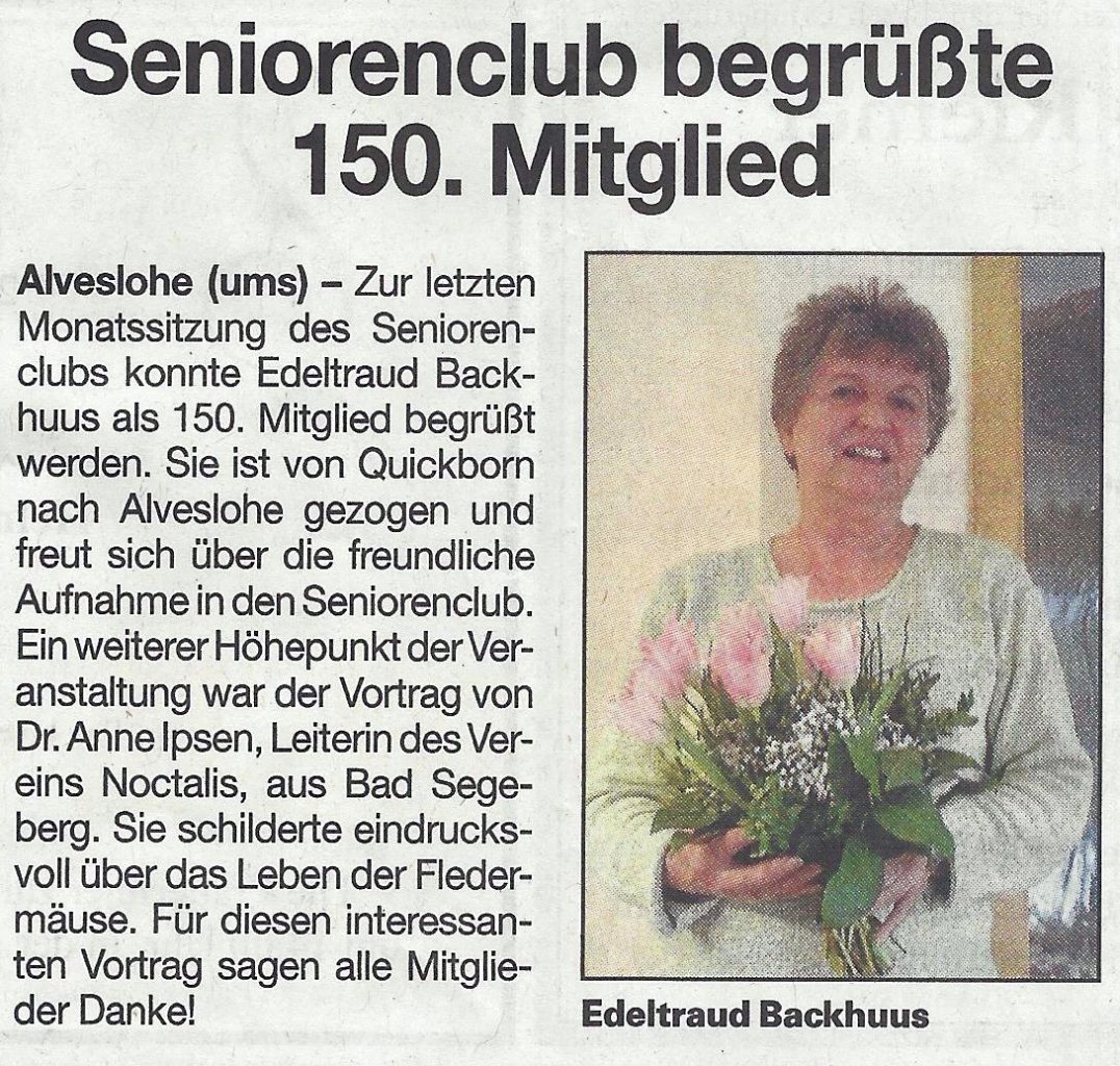 Seniorenclub Alveslohe 150tes Mitglied