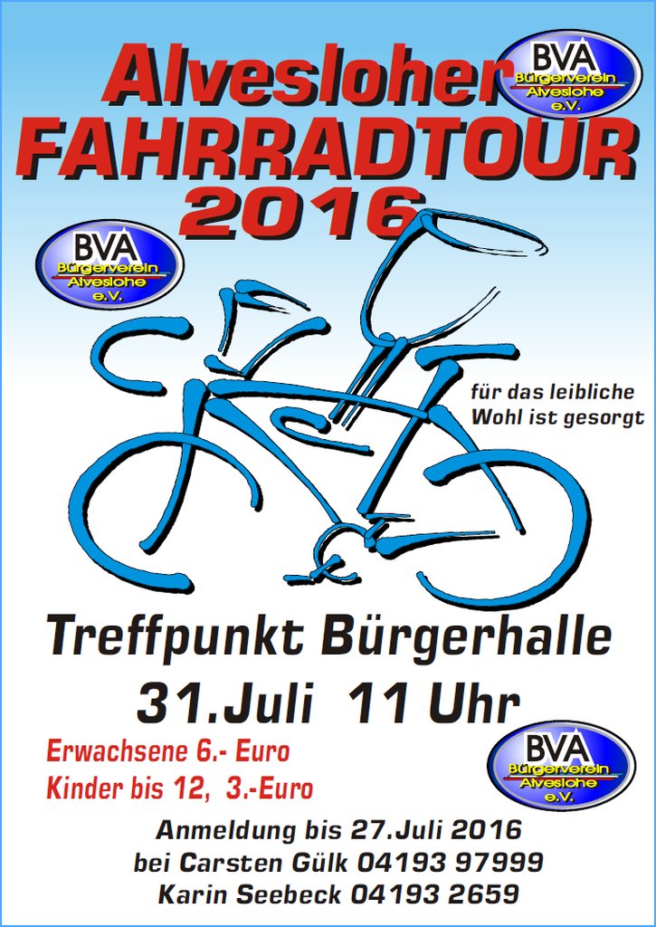 BVA Fahrradtour am 31. Juli ab 11.00 Uhr