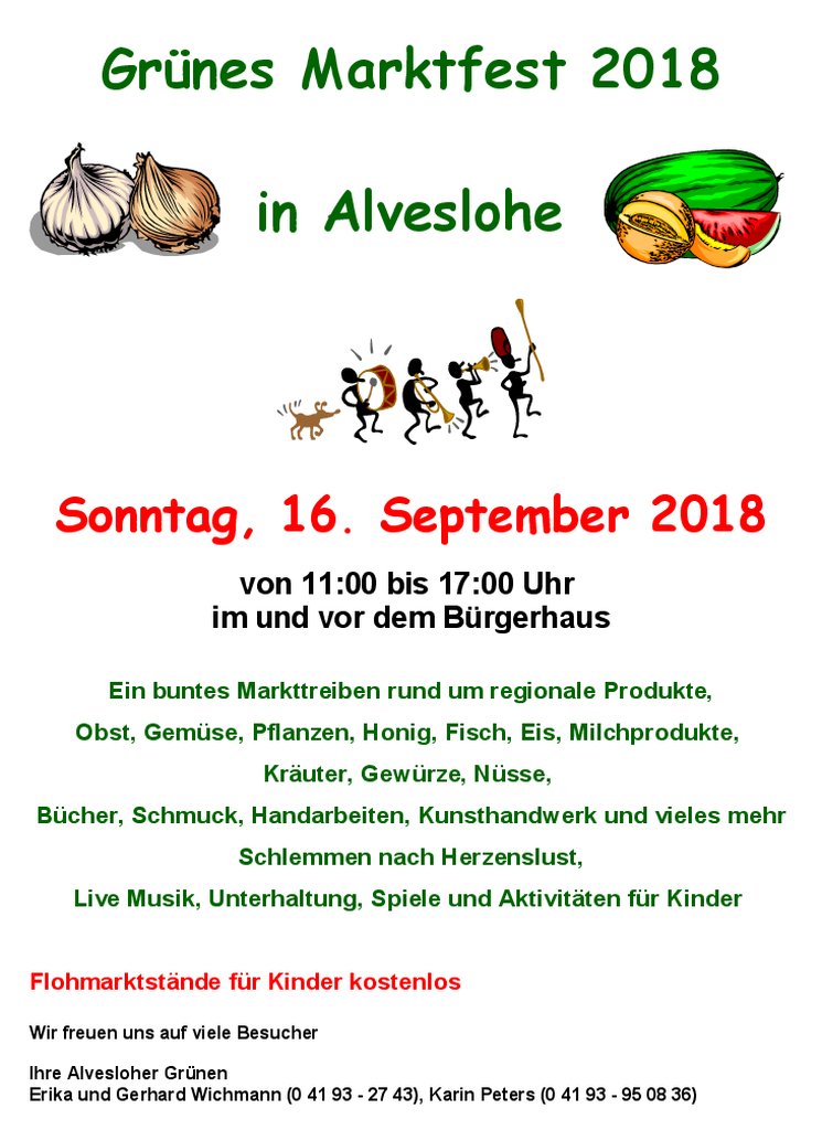 Grünes Marktfest am 16. September 18 von 11.00 - 17:00 Uhr im und um das Alvesloher Bürgerhaus
