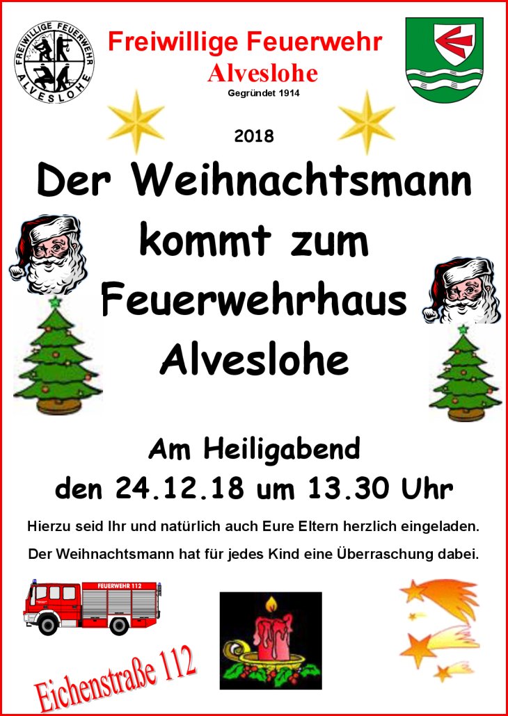 Der Weihnachtsmann kommt zur Freiwilligen Feuerwehr nach Alveslohe