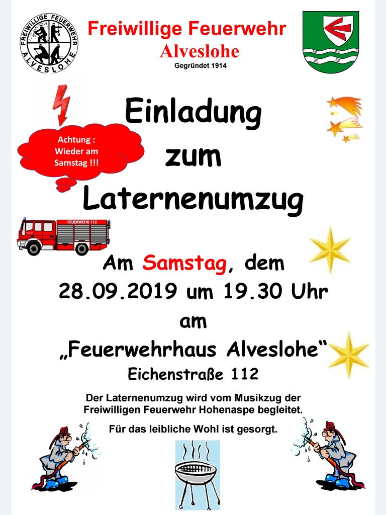 Laternen-Umzug der Freiwilligen Feuerwehr Alveslohe am 28.09.2019