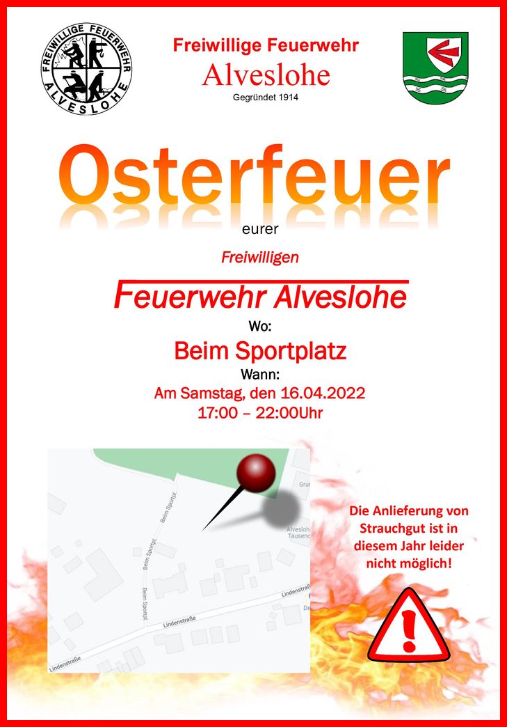 Osterfeuer 2022 am 16. April bei Rodelberg hinter dem Sportplatz!
