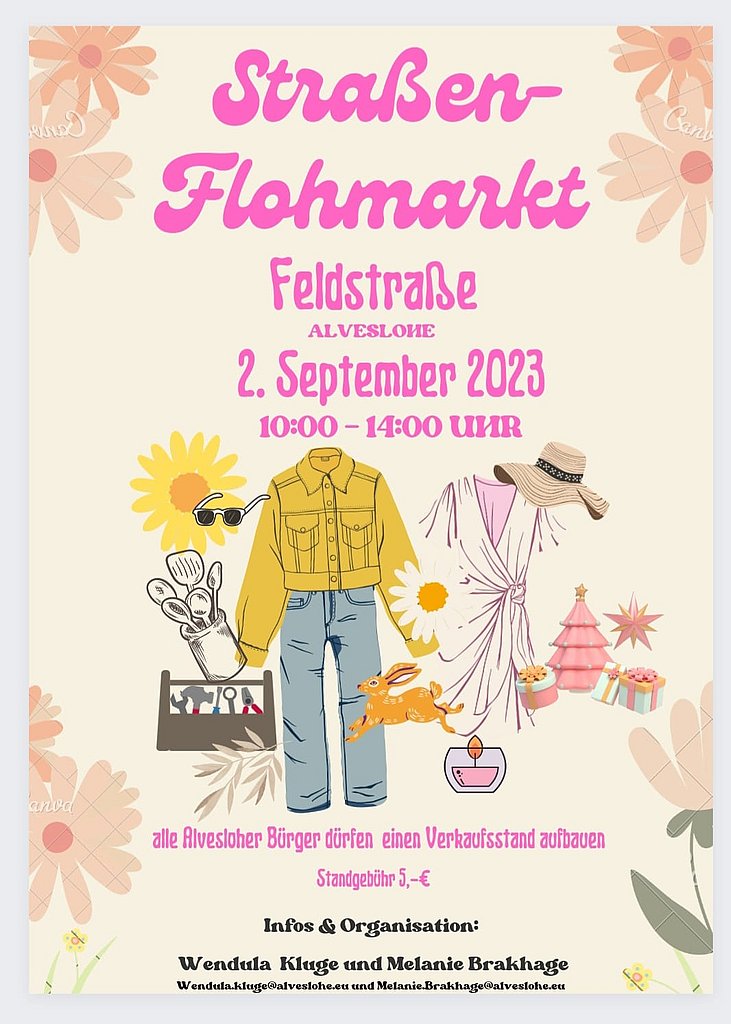 Straßenflohmarkt in der Feldstraße am 2. Sept. 2023 10.00 - 14.00 Uhr