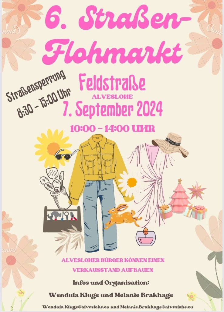 Straßenflohmarkt in der Feldstraße am 7. Sept. 2023 10.00 - 14.00 Uhr