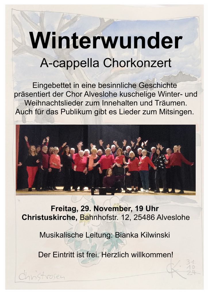 Winterwunder - A-cappella Chorkonzert am Freitag den 29. November 2024 in der Alvesloher Christuskirche Bahnhofstr. 12