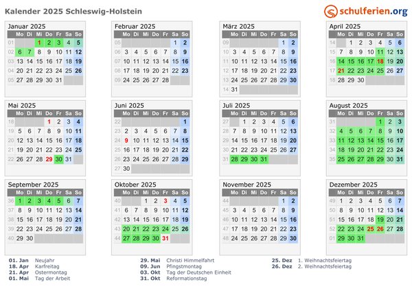 Fereinkalender 2025 Schleswig Holstein Quelle Schulferien.org