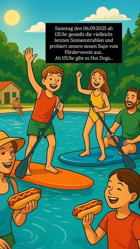 Ab ins Freibad und Baden, Sonne genießen, SUP's ausprobieren, Lecker Hot Dogs am Nachmittag und das alles im Alvesloher Freibad.
