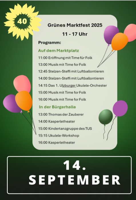 Grünes Marktfest am 14.9. 2025 von 11.00 - 17.00 Uhr
