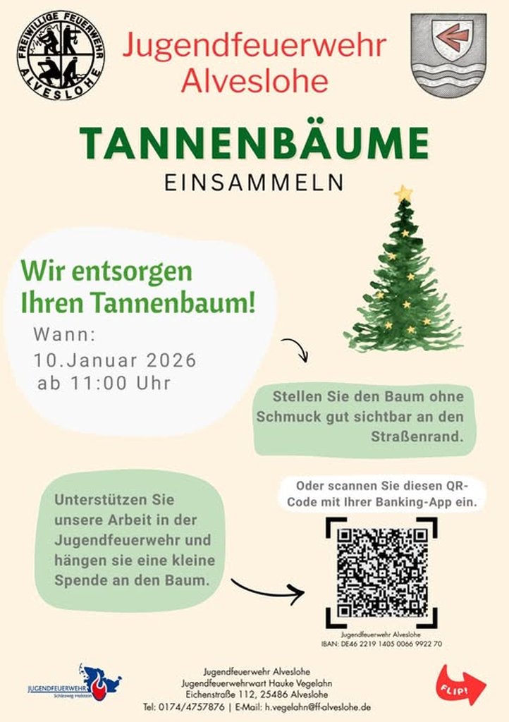 Die Jugendfeuerwehr Alveslohe sammelt die Weihnachtsbäume ein