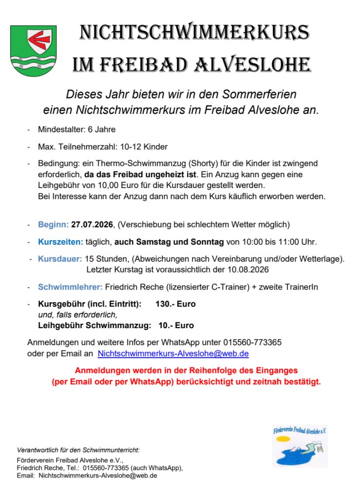 Link zum Anmeldeformular f&uuml;r den Nichtschwimmerkurs im Alvesloher Freibad